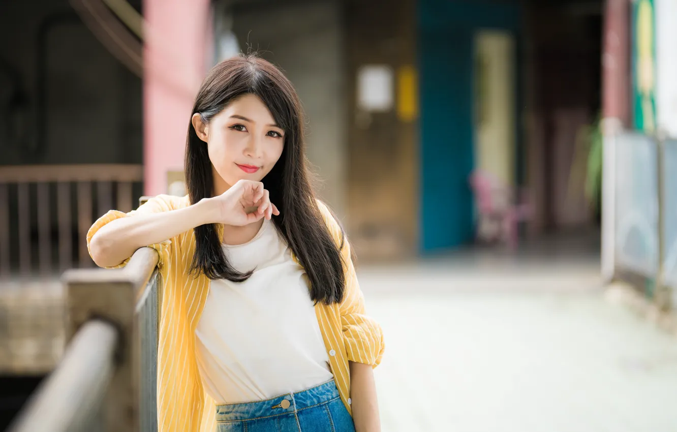 Photo wallpaper look, pose, Asian, cutie, bokeh