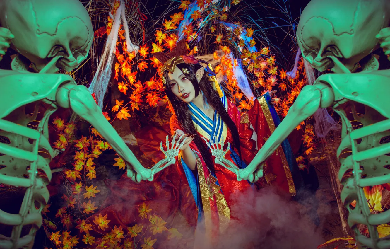 Photo wallpaper girl, style, skeleton