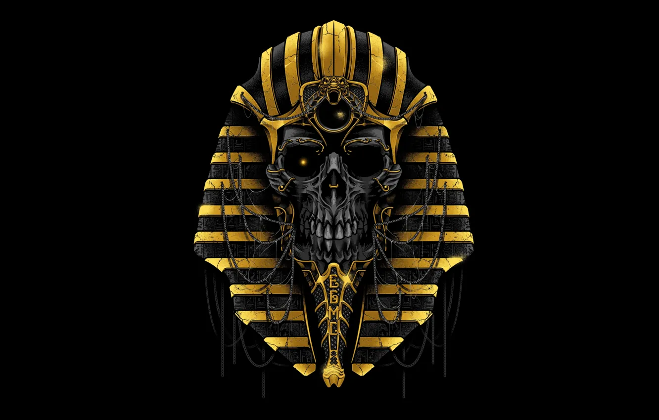 Photo wallpaper skull, Pharaoh, Egypt, sake, black background, Egypt, Pharaoh