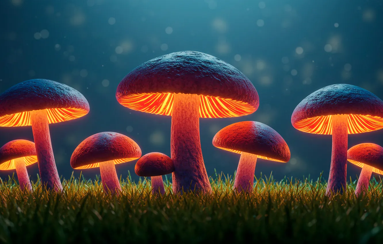 Photo wallpaper macro, mushrooms, glows