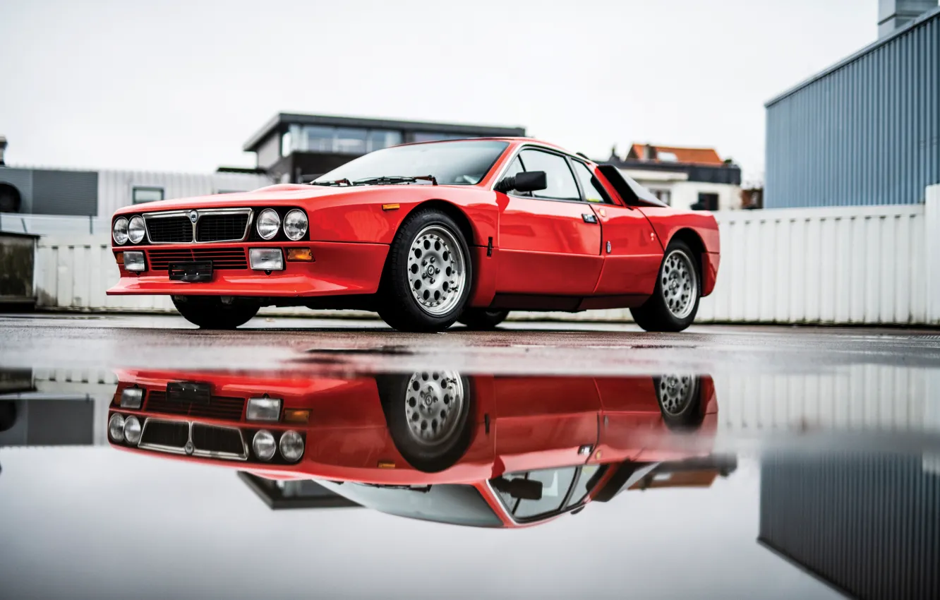 Photo wallpaper Lancia, Rally, reflection, puddle, 1981, Lancia Rall Stradale 037 Stradale