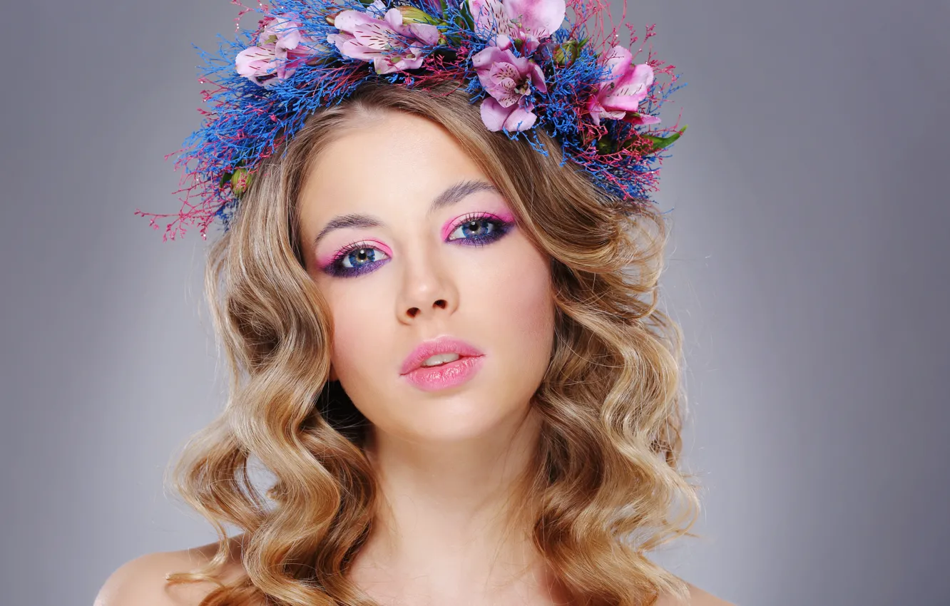Photo wallpaper woman, flowers, beauty, look, makeup