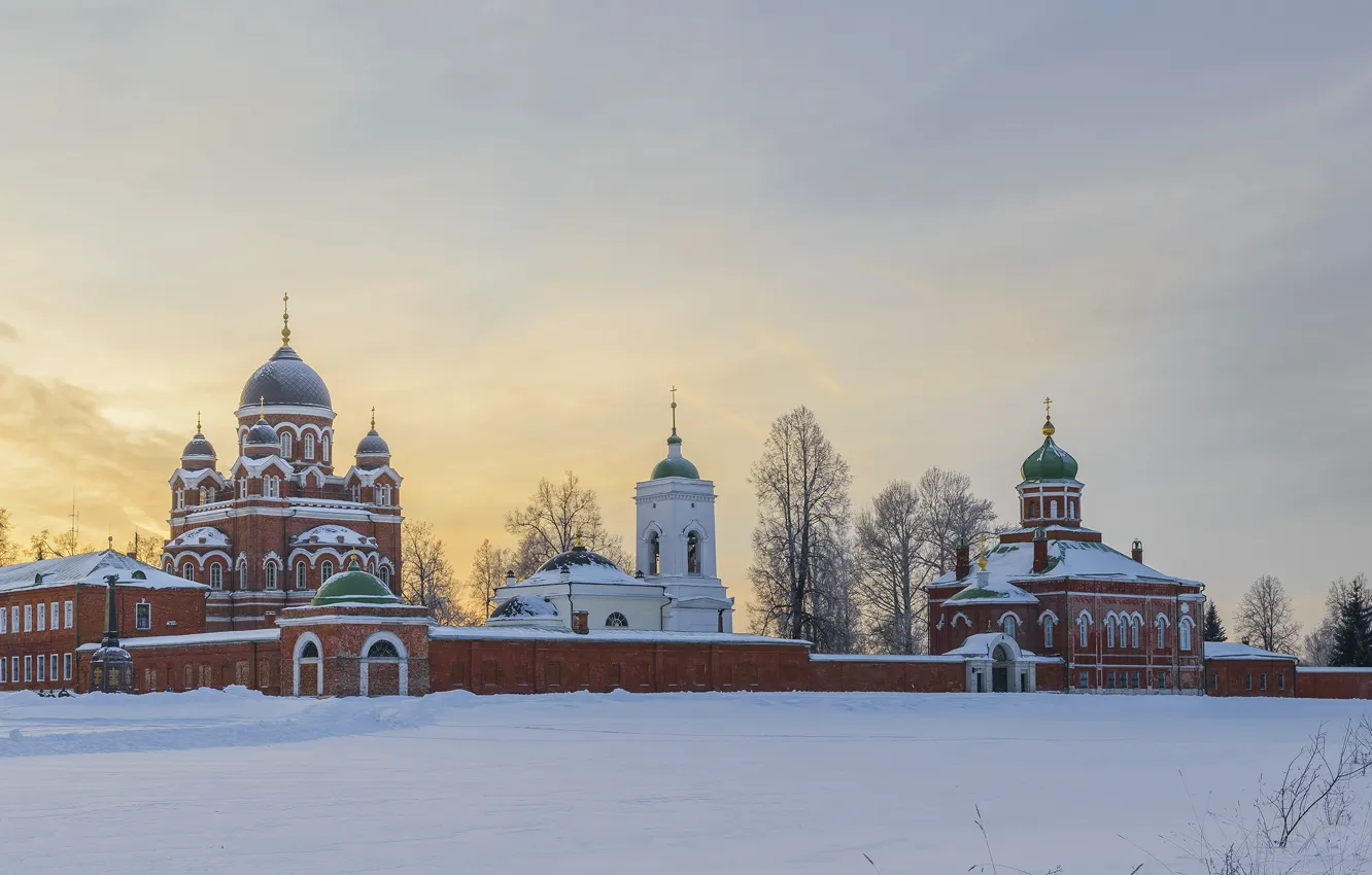 Photo wallpaper winter, snow, the monastery