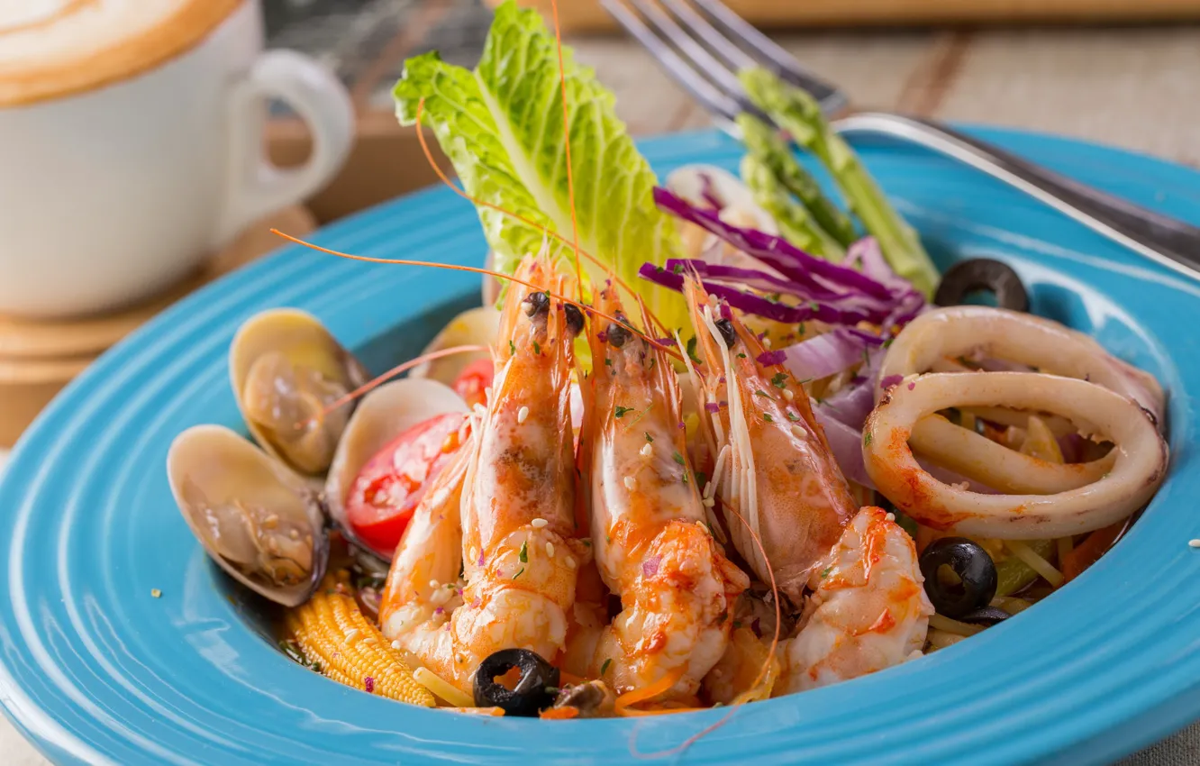 Photo wallpaper shrimp, seafood, squid
