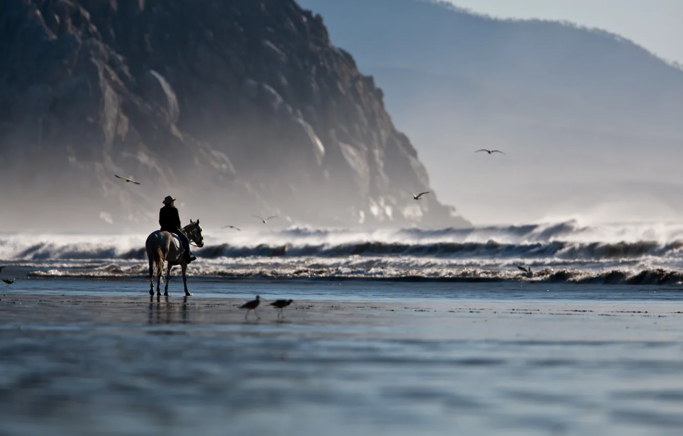 Photo wallpaper sand, sea, wave, beach, mountains, nature, background, rocks