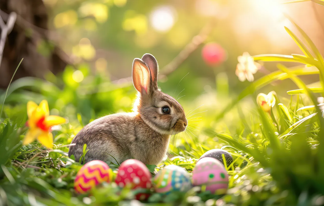 Photo wallpaper flowers, eggs, spring, colorful, Easter, flowers, spring, Easter