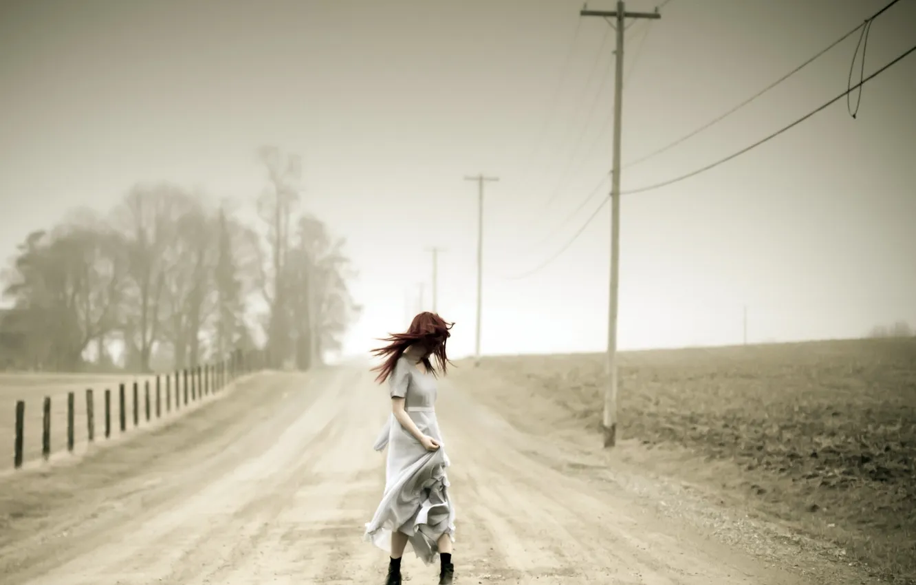 Photo wallpaper road, girl, background