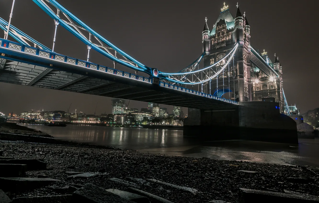 Photo wallpaper night, bridge, lights, river, London