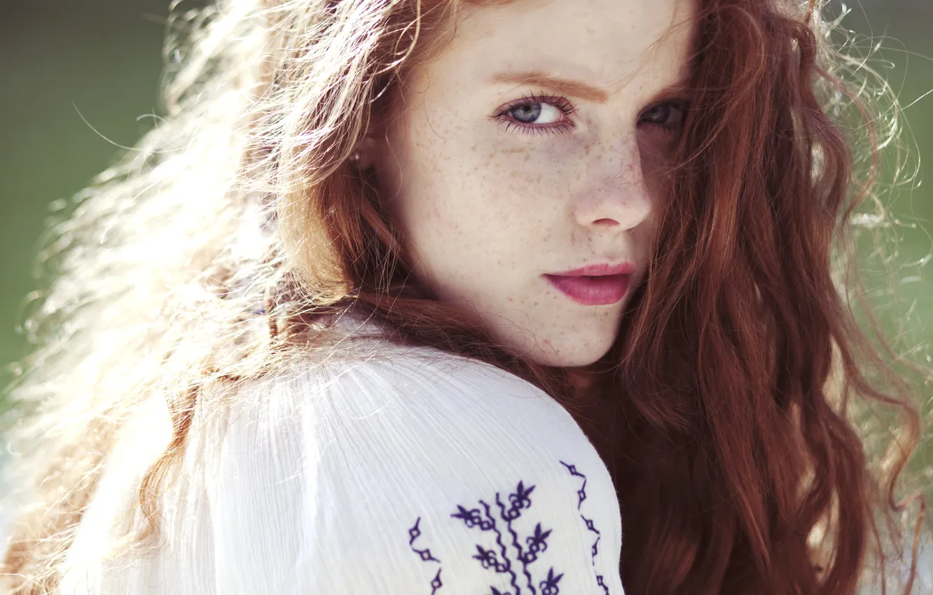 Photo wallpaper face, hair, portrait, freckles, red