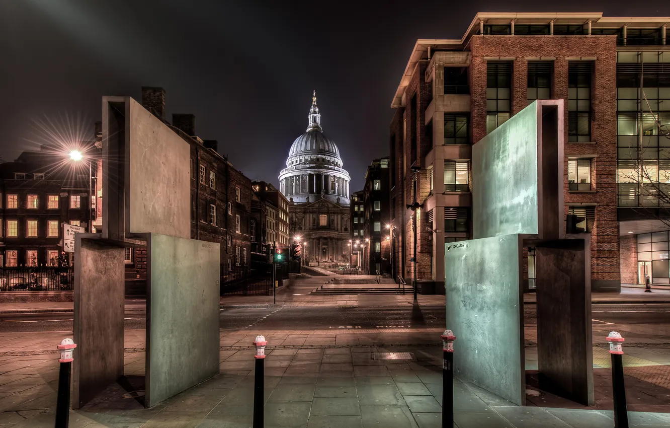 Photo wallpaper night, England, London, night, London, England, st pauls cathedral