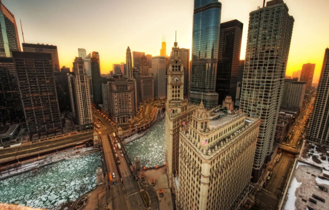Photo wallpaper bridge, river, building