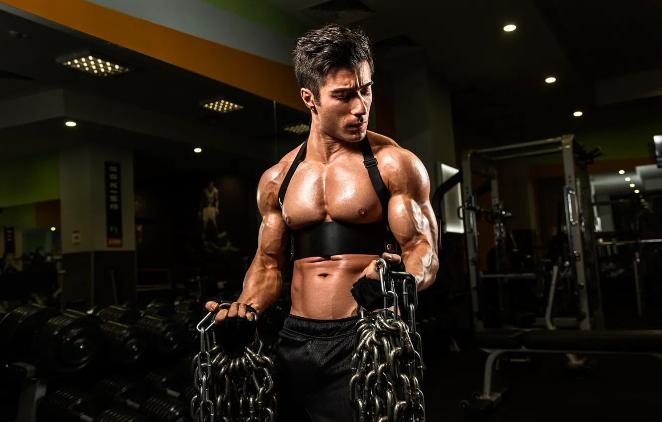 Photo wallpaper muscles, chains, muscular, arms, Bodybuilder, wide pectorals
