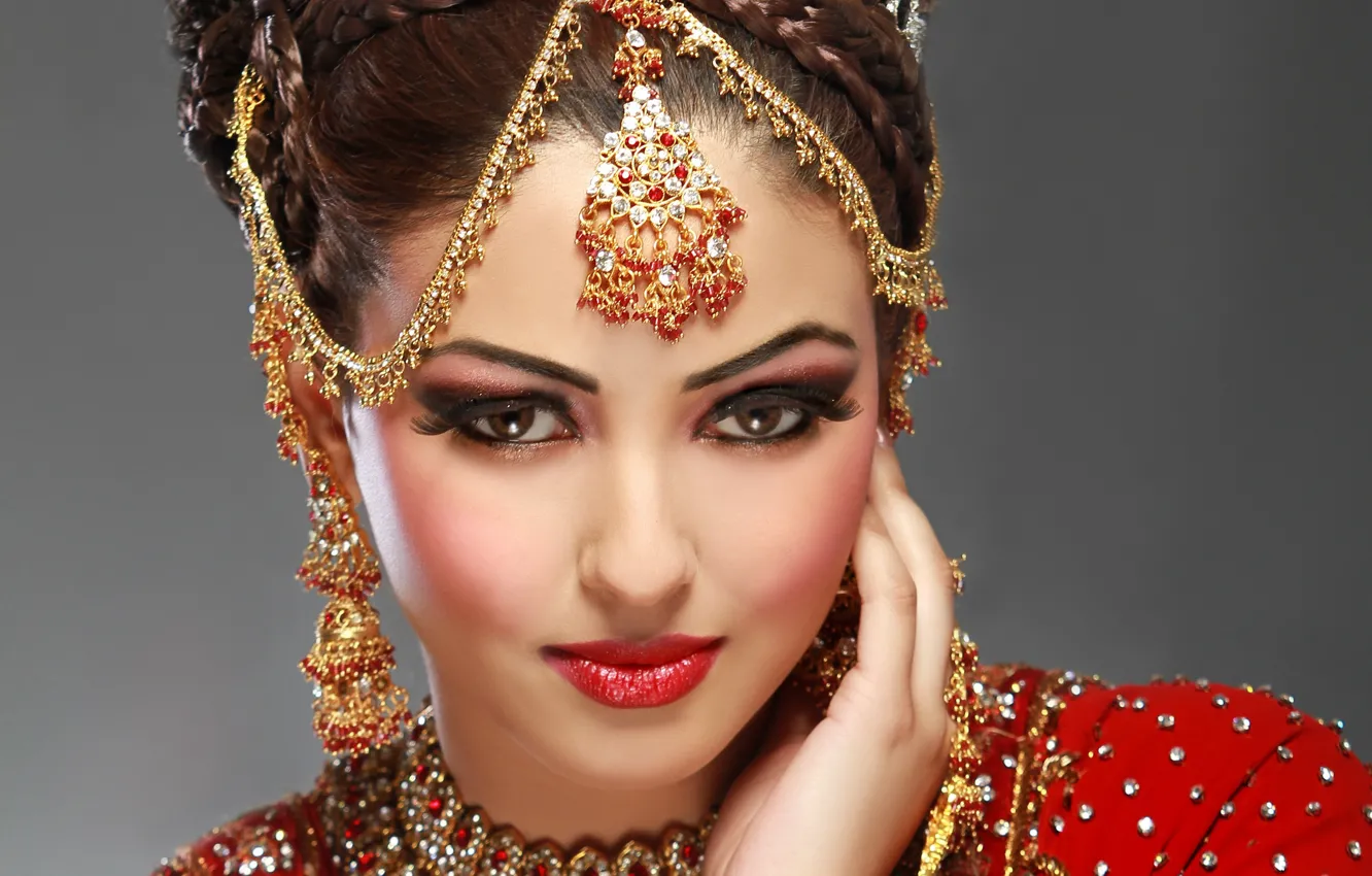 Photo wallpaper girl, decoration, makeup, woman, Indian, indian brunette