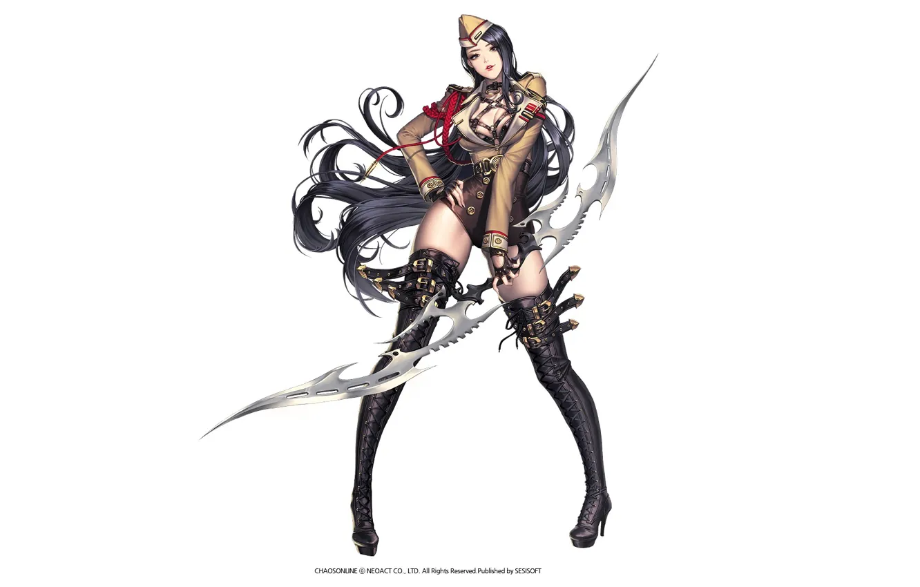 Photo wallpaper look, girl, pose, white background, Chaos Online