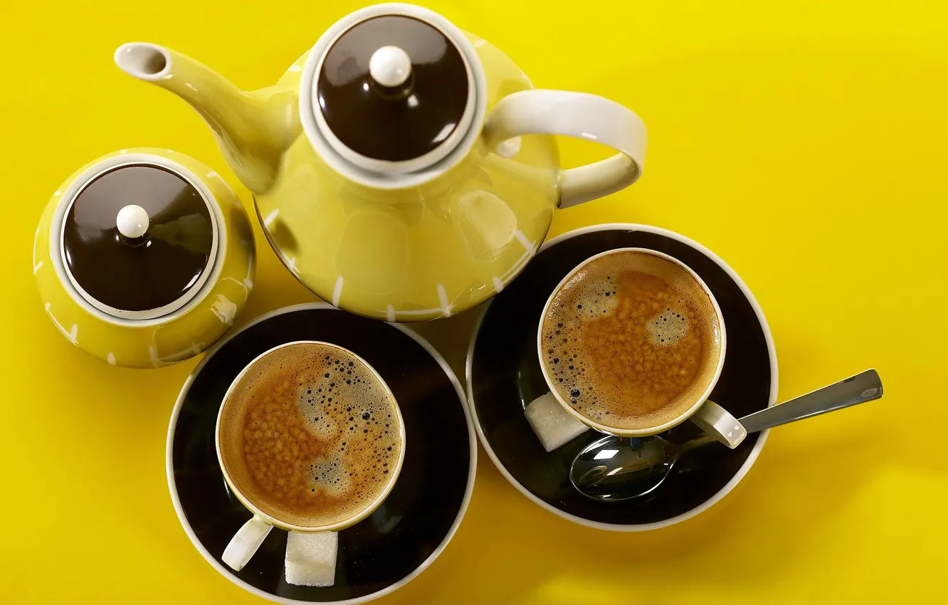 Photo wallpaper coffee, Cup, drink, sugar bowl, coffee pot