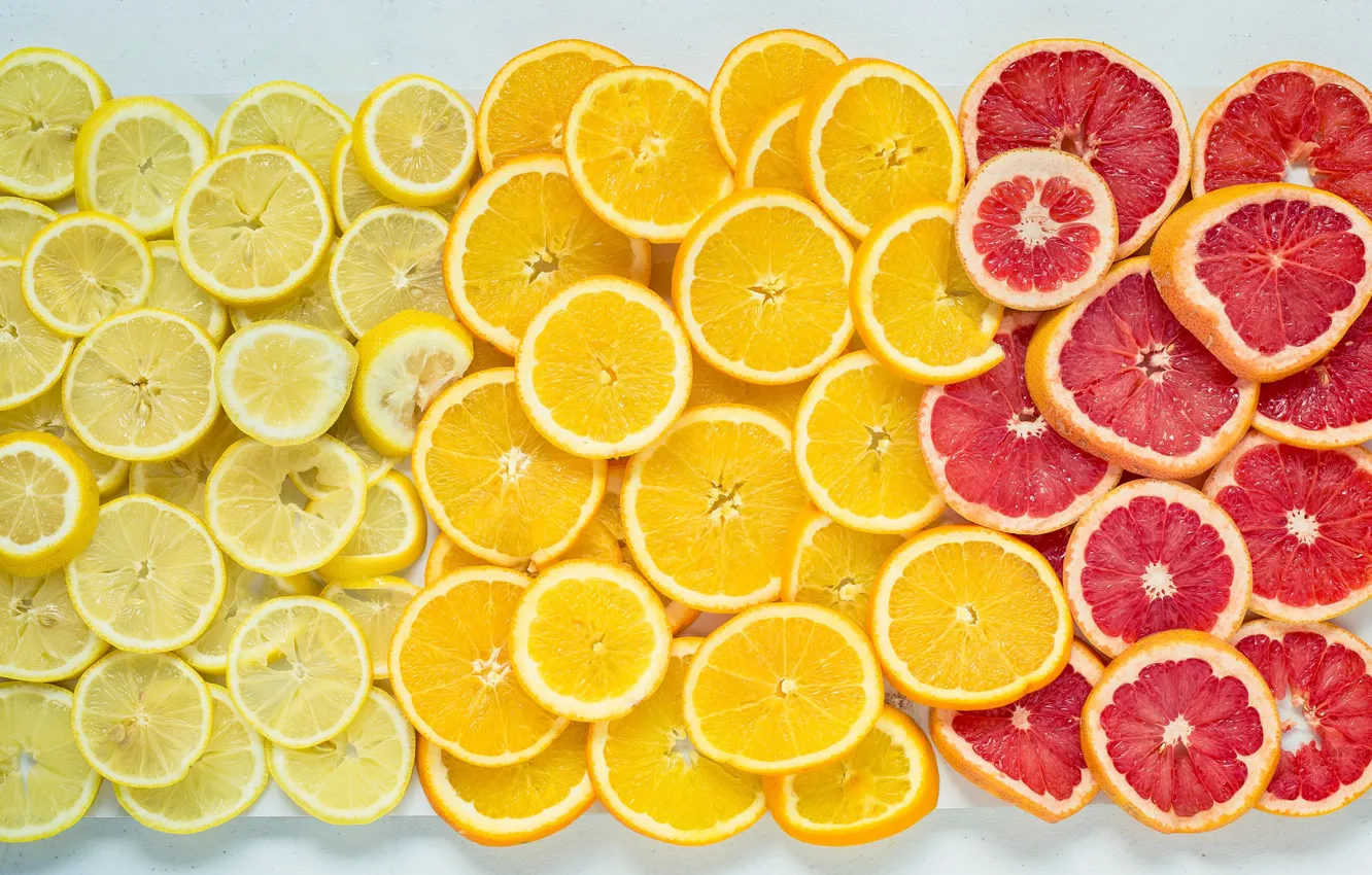 Photo wallpaper citrus, grapefruit, lemons, oranges, juicy slices of goodness