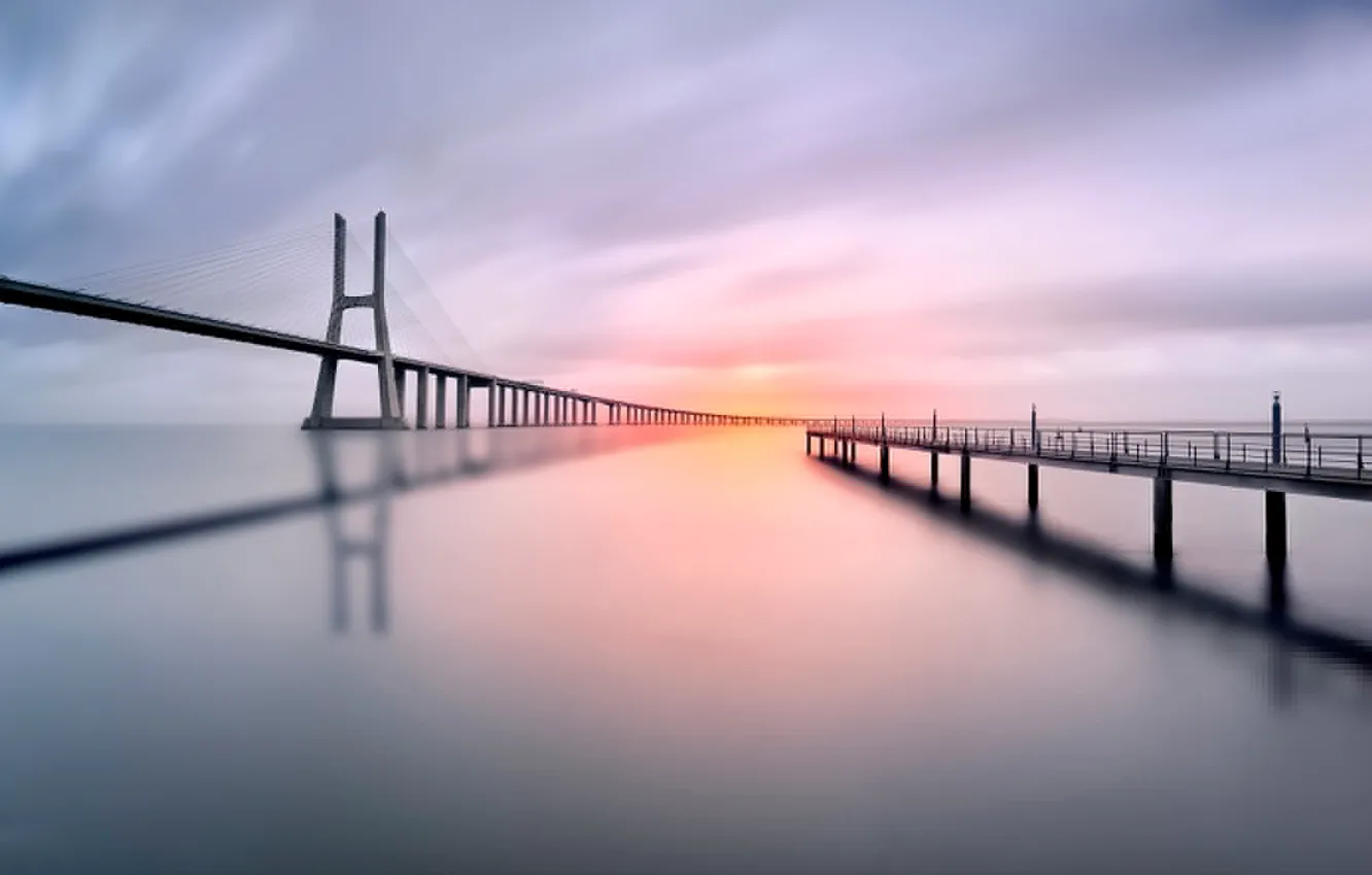 Photo wallpaper bridge, reflection, pierce, Vasco da Gama