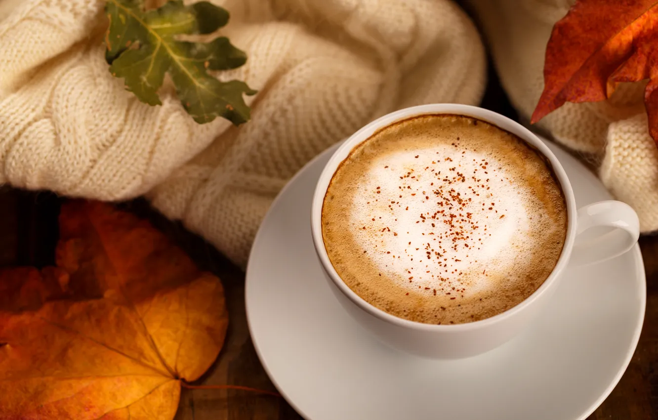 Photo wallpaper autumn, leaves, background, colorful, scarf, wood, background, autumn