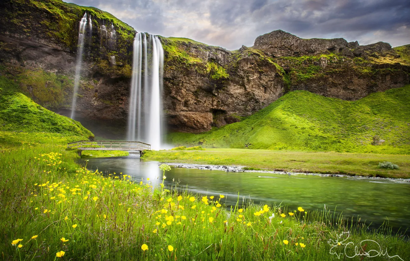 Photo wallpaper summer, landscape, nature, river, waterfall