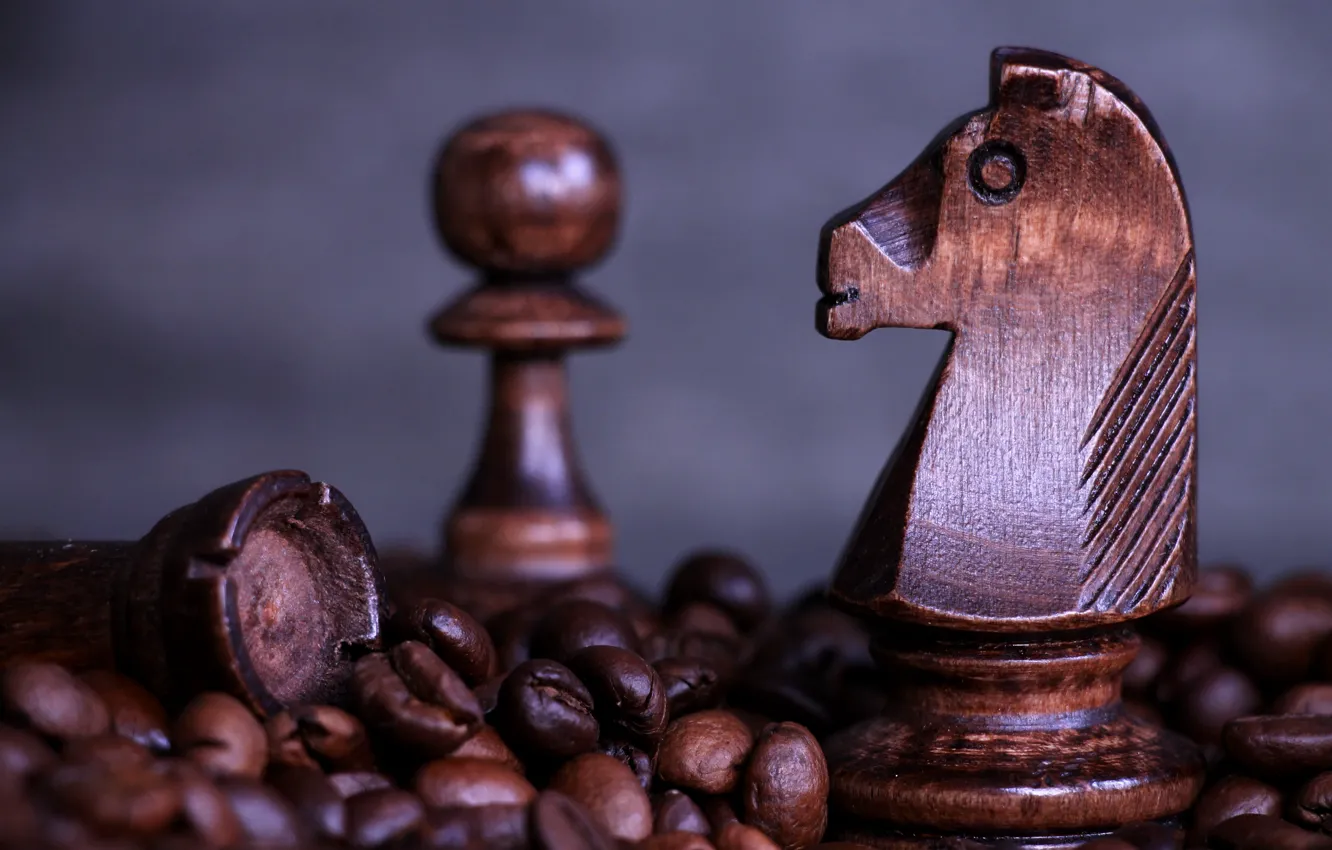 Photo wallpaper horse, coffee, chess, pawn, chess, coffee, coffee bean, wooden chess set