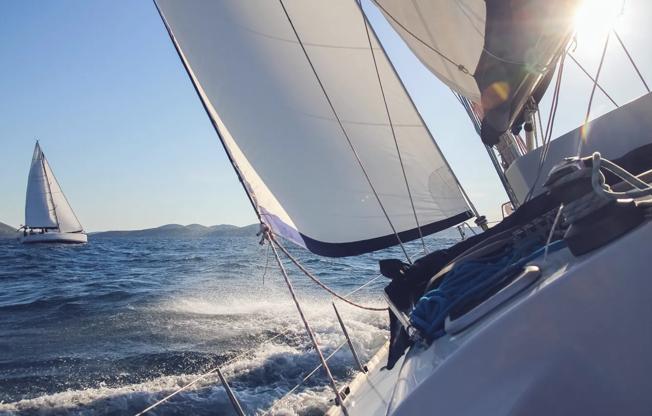 Photo wallpaper sea, wave, race, coast, sport, yachts, sails, regatta
