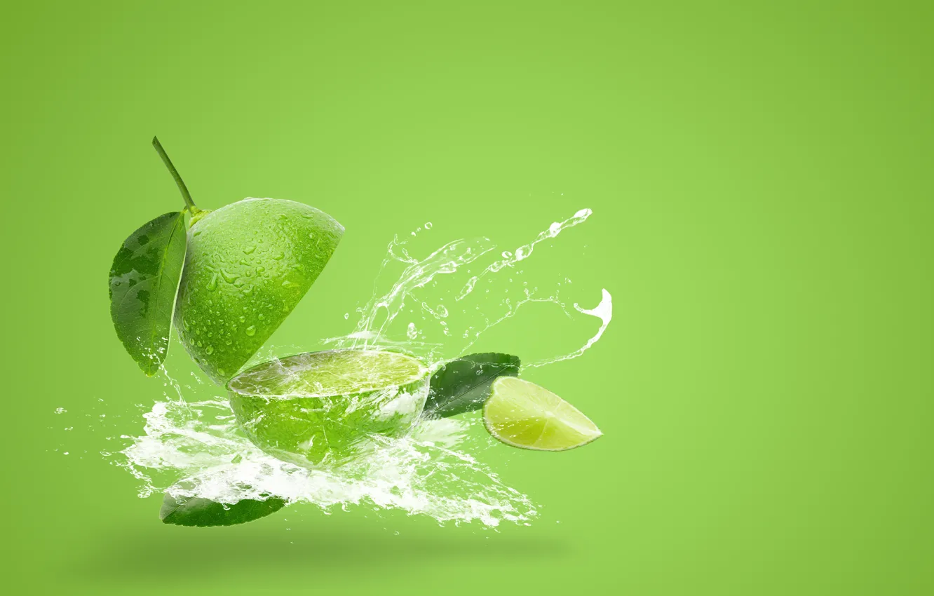 Photo wallpaper water, squirt, green, splash, lime, citrus, Sirichai Asawalapsakul