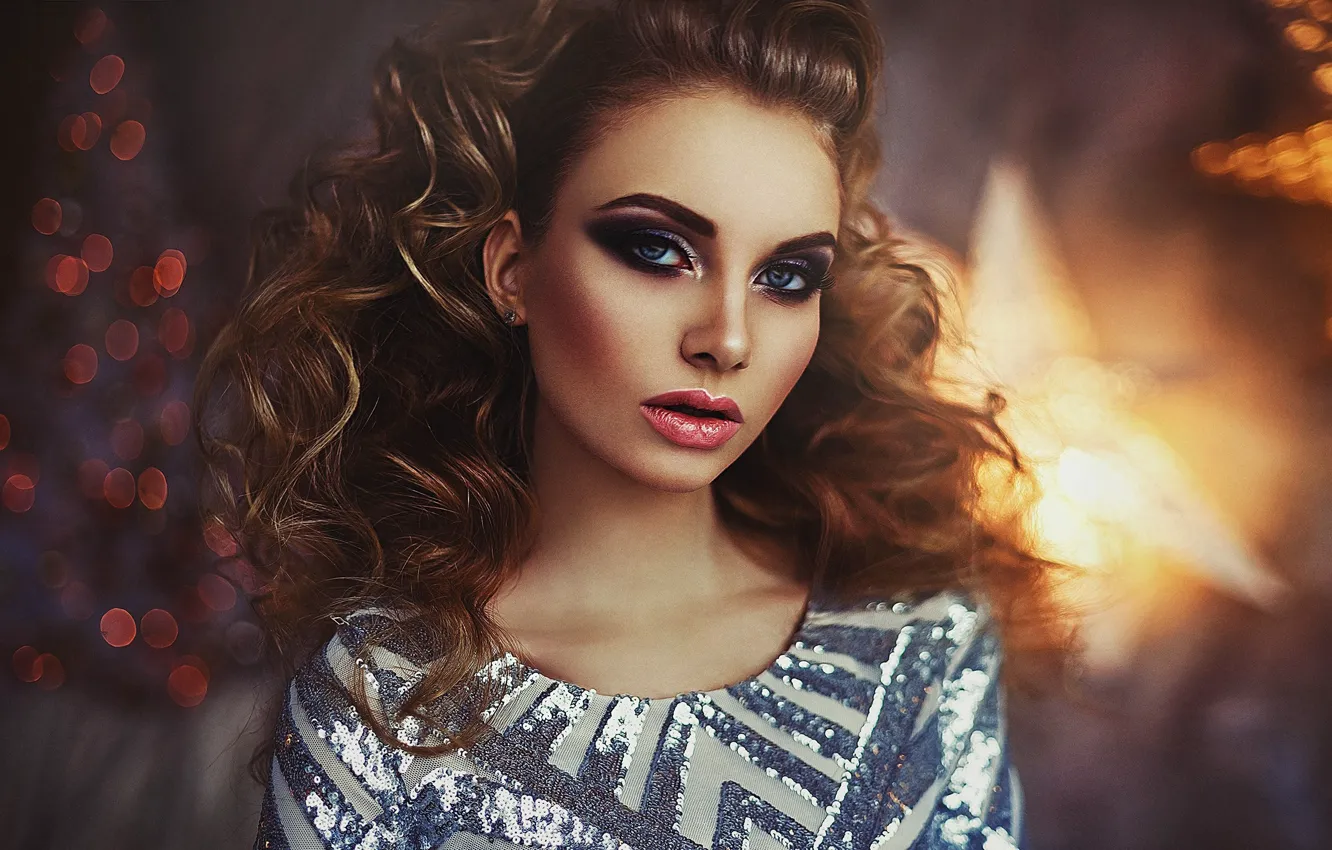 Photo wallpaper look, face, hair, portrait, makeup, curls, Alex Virusan, Karina Tikhon