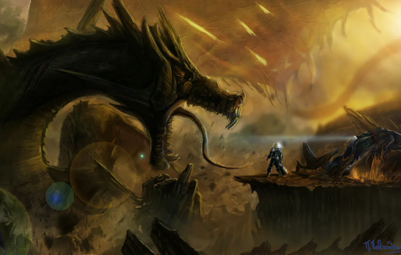 Photo wallpaper transport, dragon, people, planet, the suit, art, giant