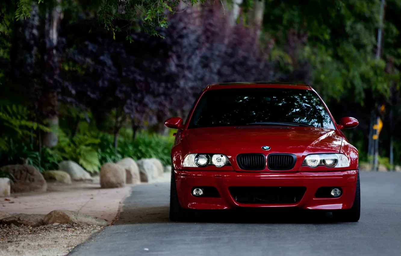 Photo wallpaper road, red, stones, bmw, BMW, red, the front, e46