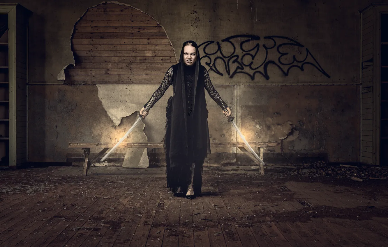 Photo wallpaper girl, sword, rage