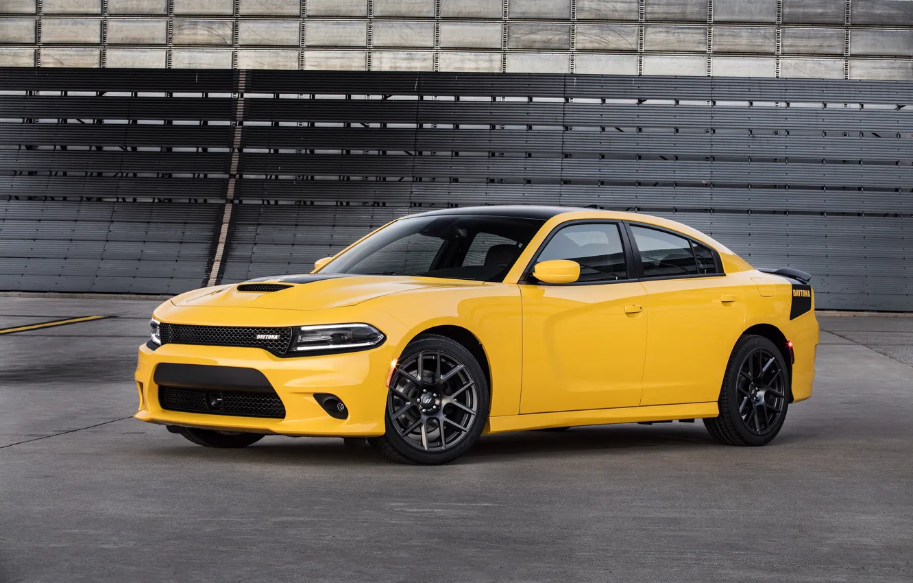 Photo wallpaper car, auto, yellow, Dodge, Charger, the front, nice, Daytona