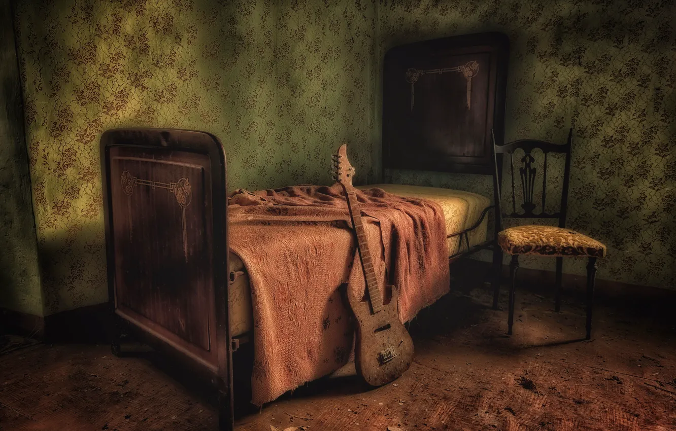 Photo wallpaper room, guitar, bed