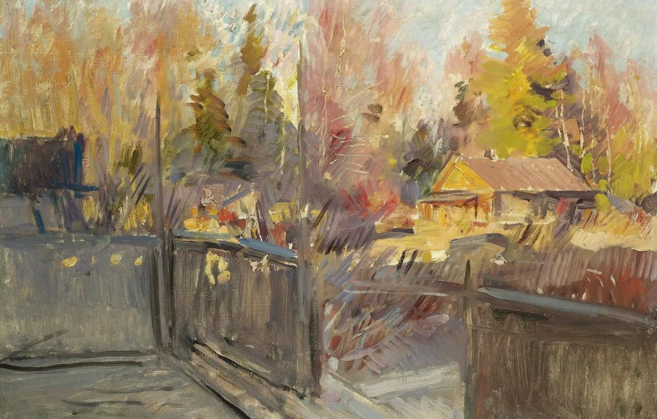 Photo wallpaper landscape, home, picture, Konstantin Korovin, Spring in the village