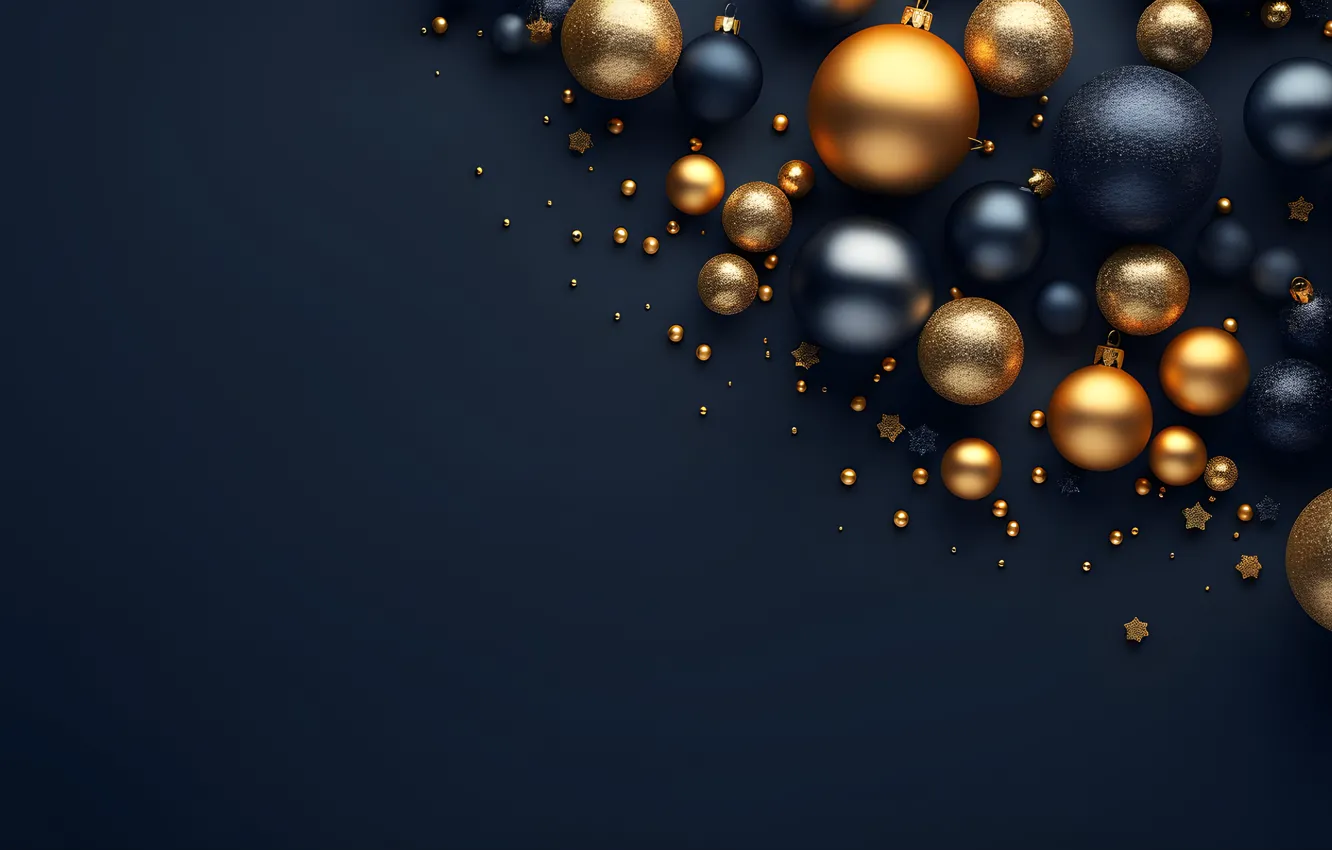 Photo wallpaper balls, the dark background, new year, Christmas, blue background, Christmas decorations, Christmas decorations, AI art