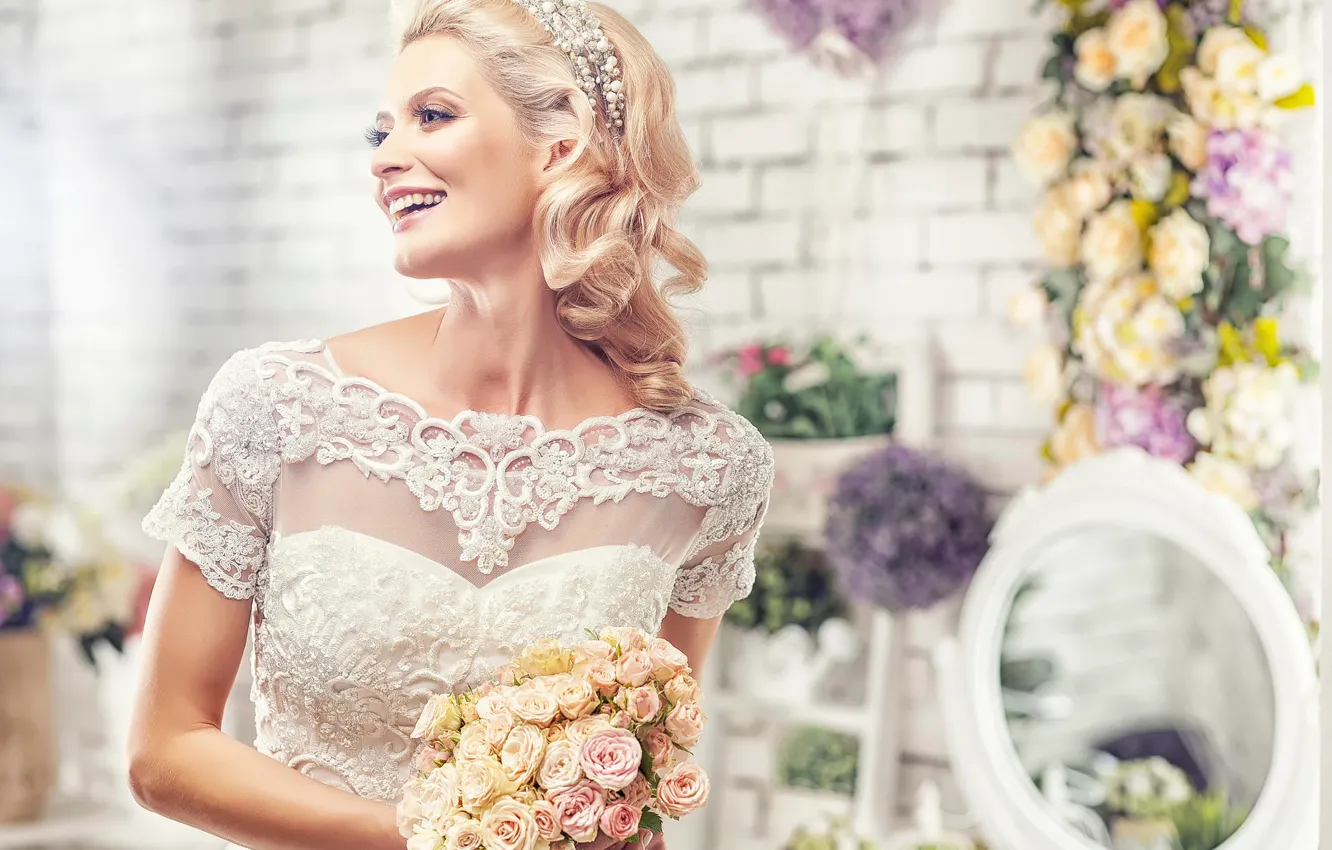 Photo wallpaper joy, bouquet, the bride, wedding, wedding