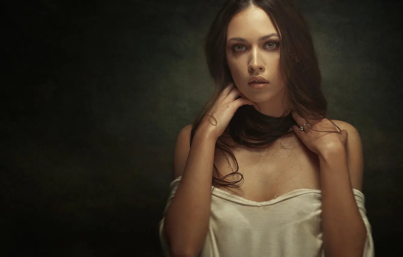 Photo wallpaper look, girl, face, background, portrait, hands, Alexander Jovanovic