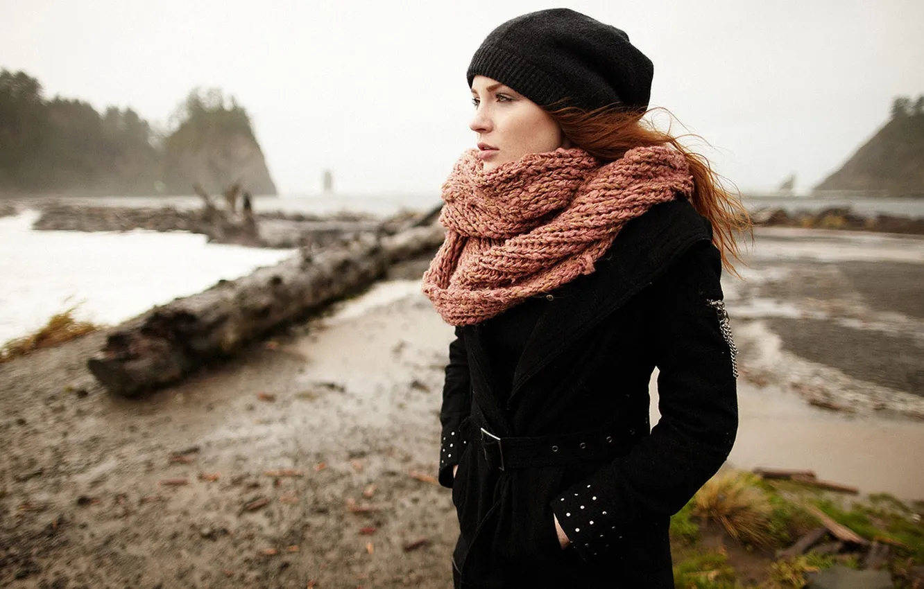 Photo wallpaper look, girl, scarf, redhead, Danielle