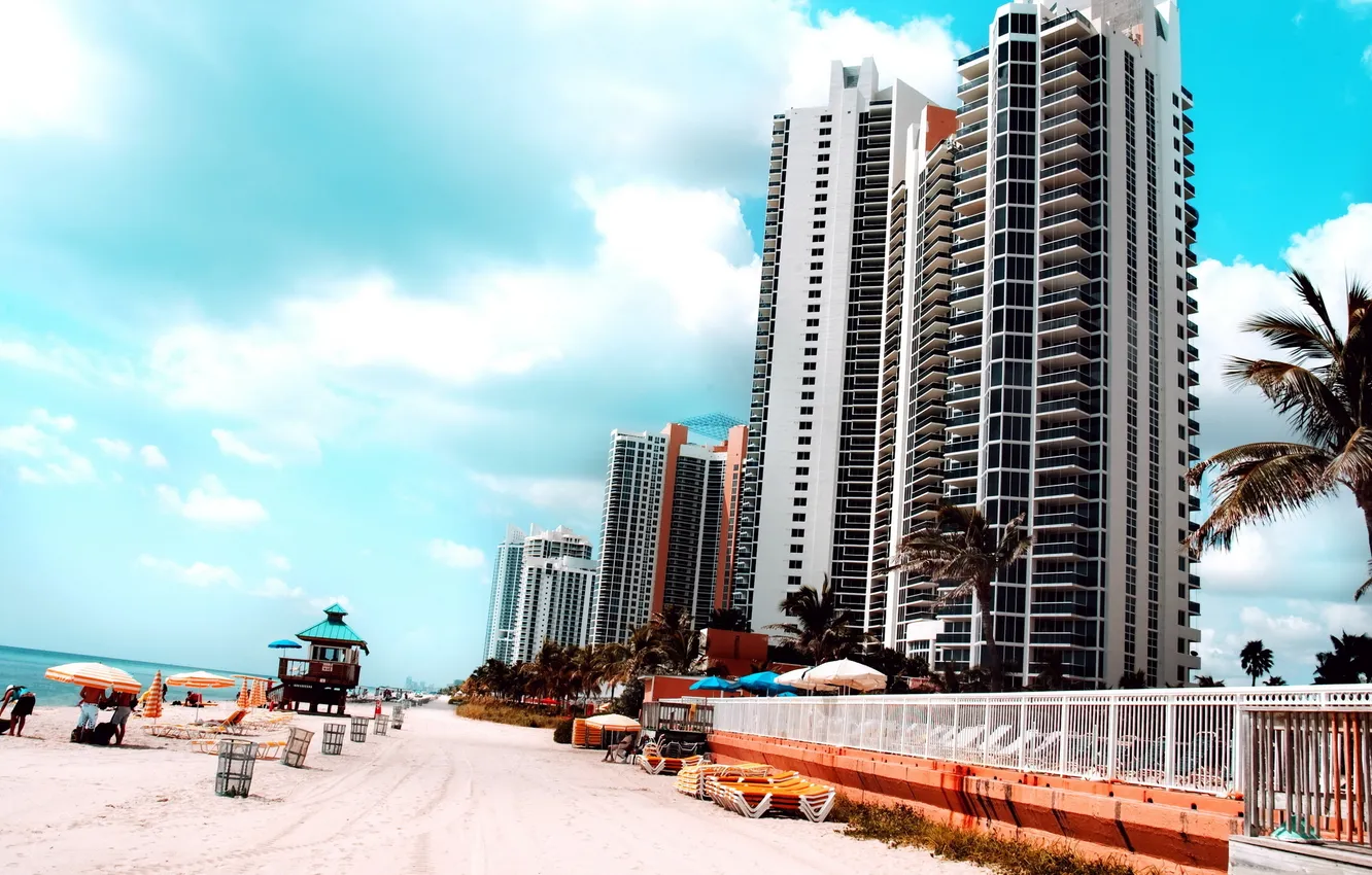 Photo wallpaper sea, beach, summer, the sun, landscape, the city