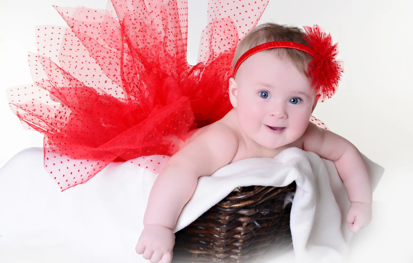 Photo wallpaper The little girl in the red skirt, red flower, little joy, Red flower, Little girl …