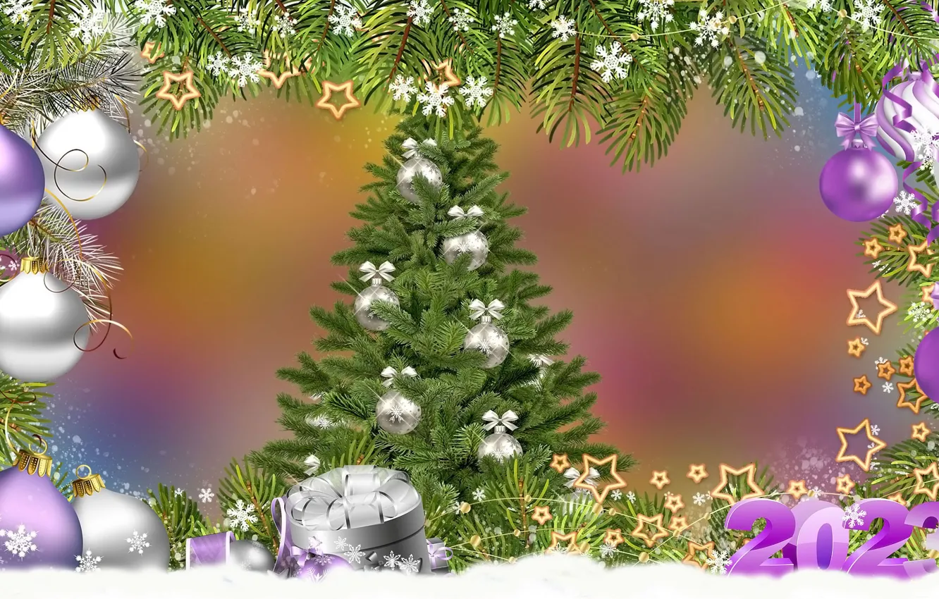 Photo wallpaper Choinka, Christmas, New Year, Decorations