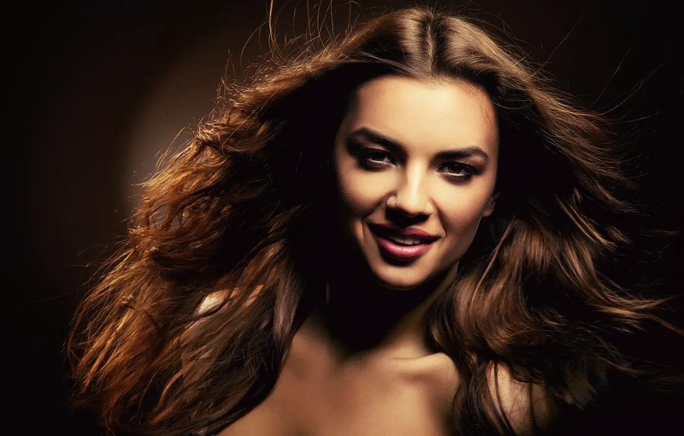 Photo wallpaper girl, smile, hair, girl, brown hair, beautiful, beautiful, beauty