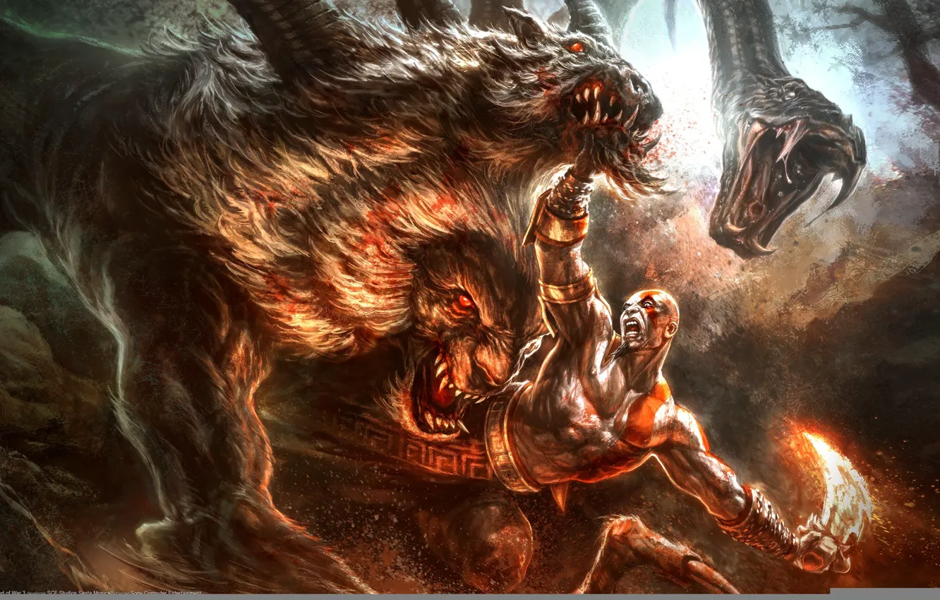 Photo wallpaper kratos, god of war 3, animal gods