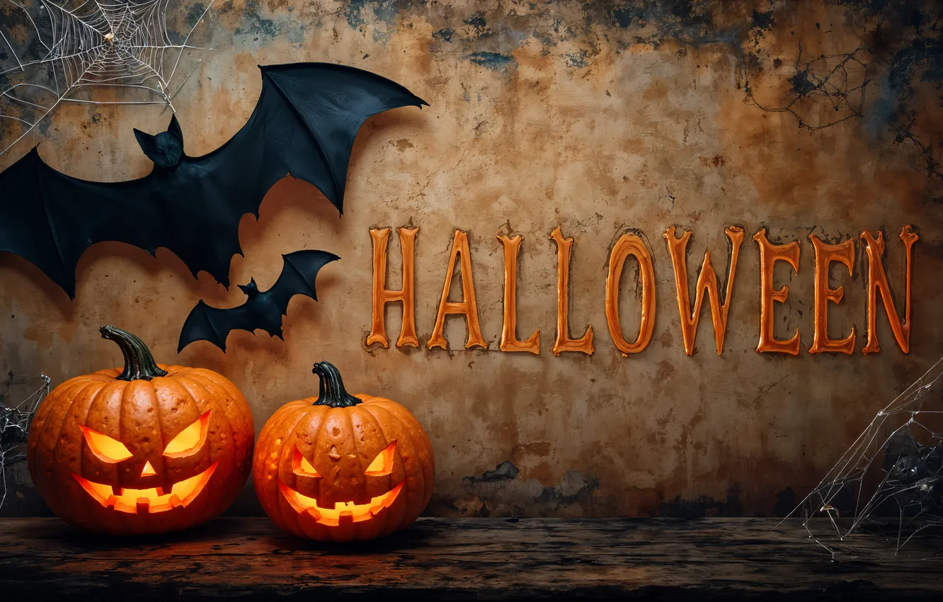 Photo wallpaper wall, holiday, the inscription, web, bats, Jack, AI art, neural network