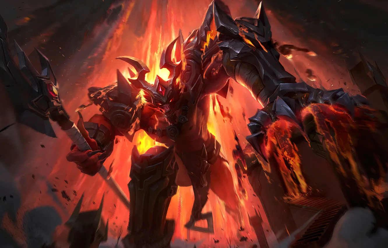 Photo wallpaper fire, the game, monster, armor, lava, character, video game, League of Legends