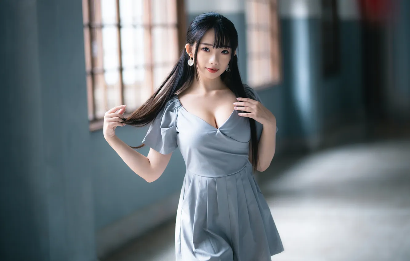 Photo wallpaper look, pose, model, portrait, hands, makeup, figure, dress