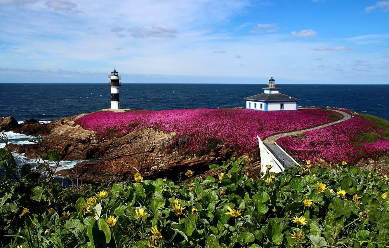 Photo wallpaper landscape, nature, photo, lighthouse, island, Europe, Spain, Galicia Punch
