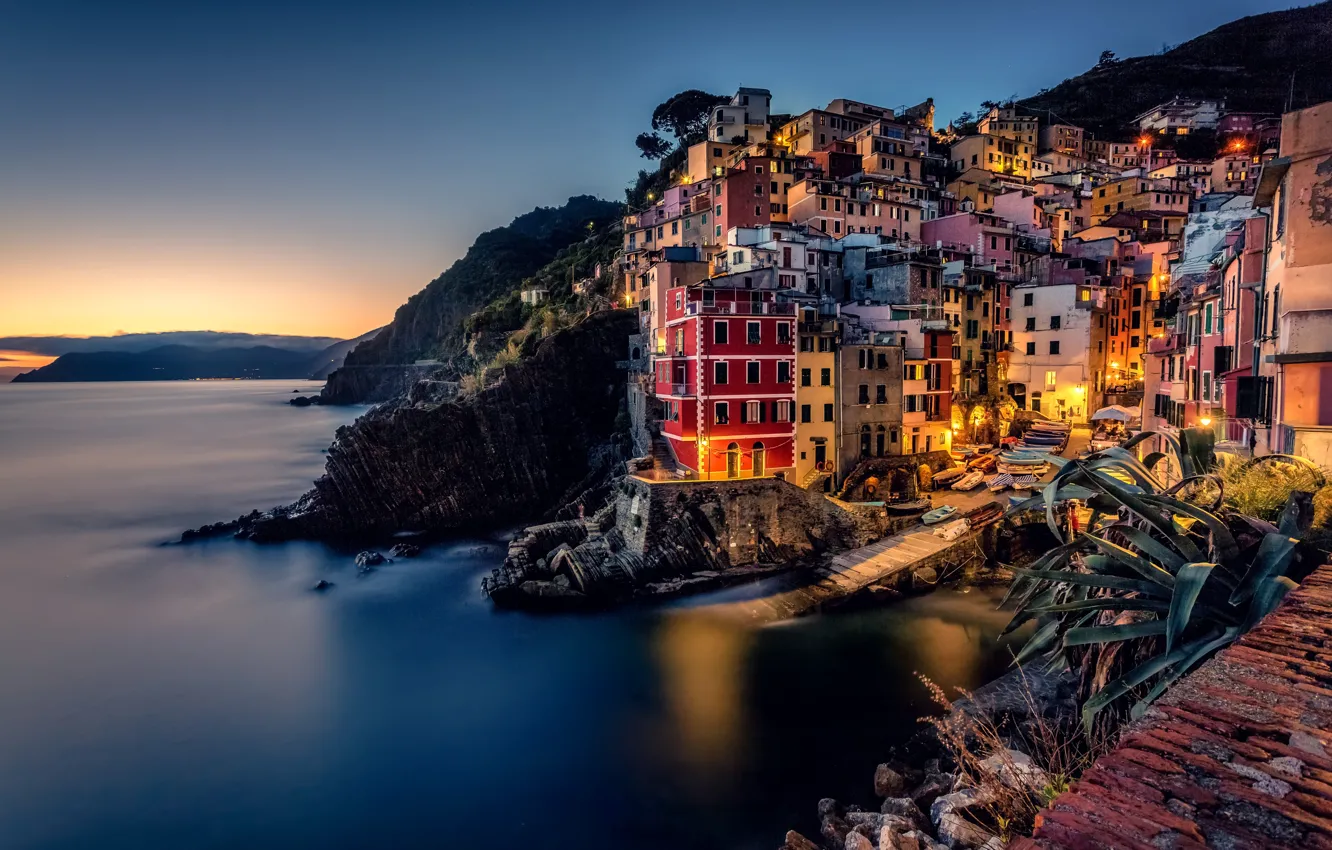 Photo wallpaper sea, coast, building, home, Italy, Italy, The Ligurian sea, Riomaggiore