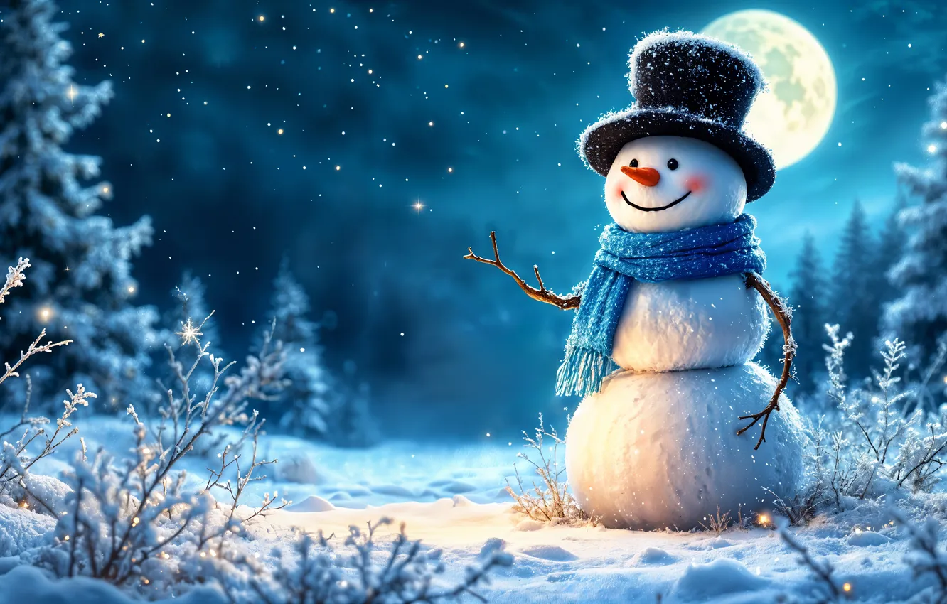 Photo wallpaper winter, snow, decoration, Christmas, New year, snowman, happy, Christmas