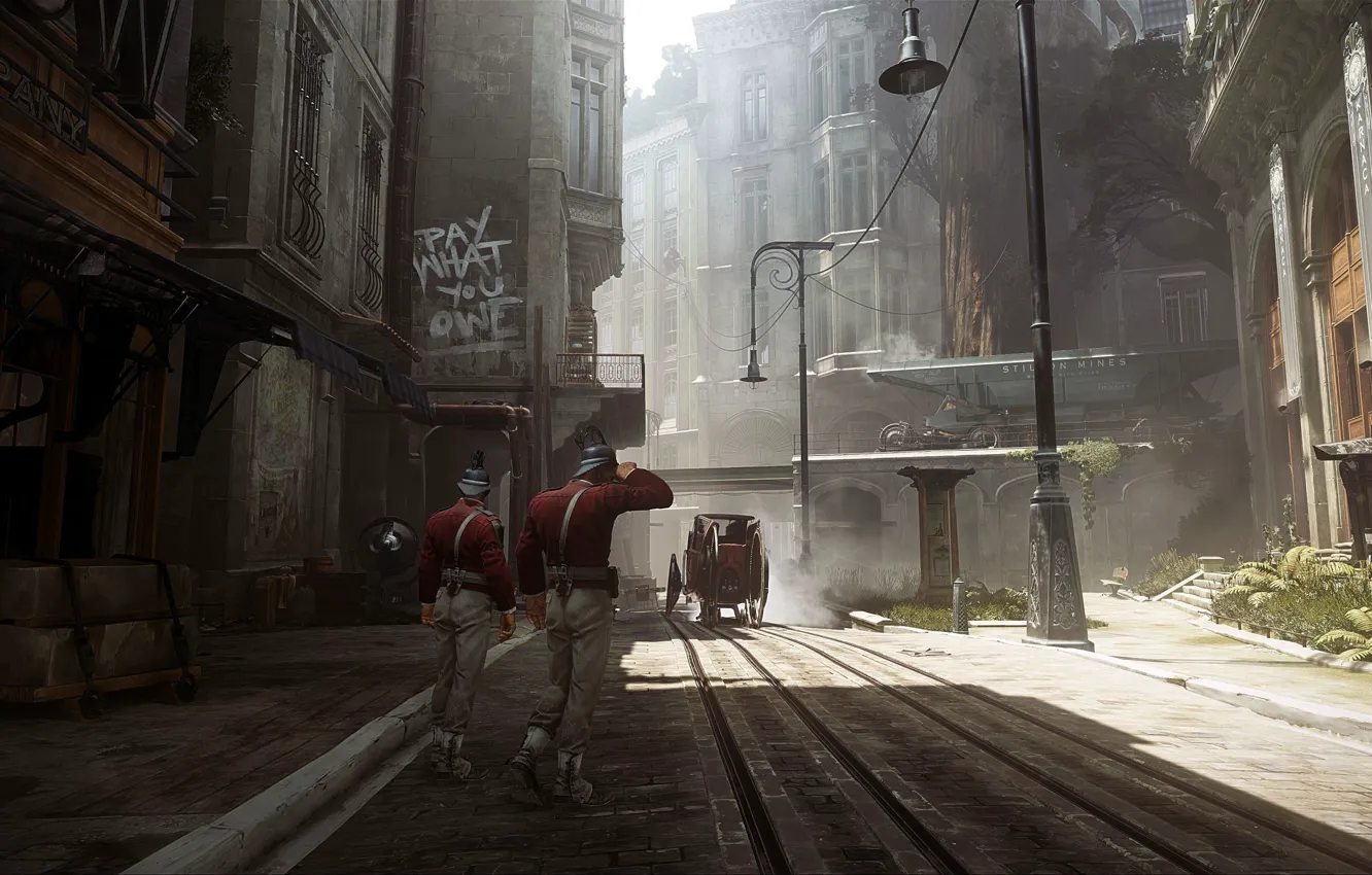 Photo wallpaper city, the city, street, the game, art, guards, Dishonored, Arkane Studios
