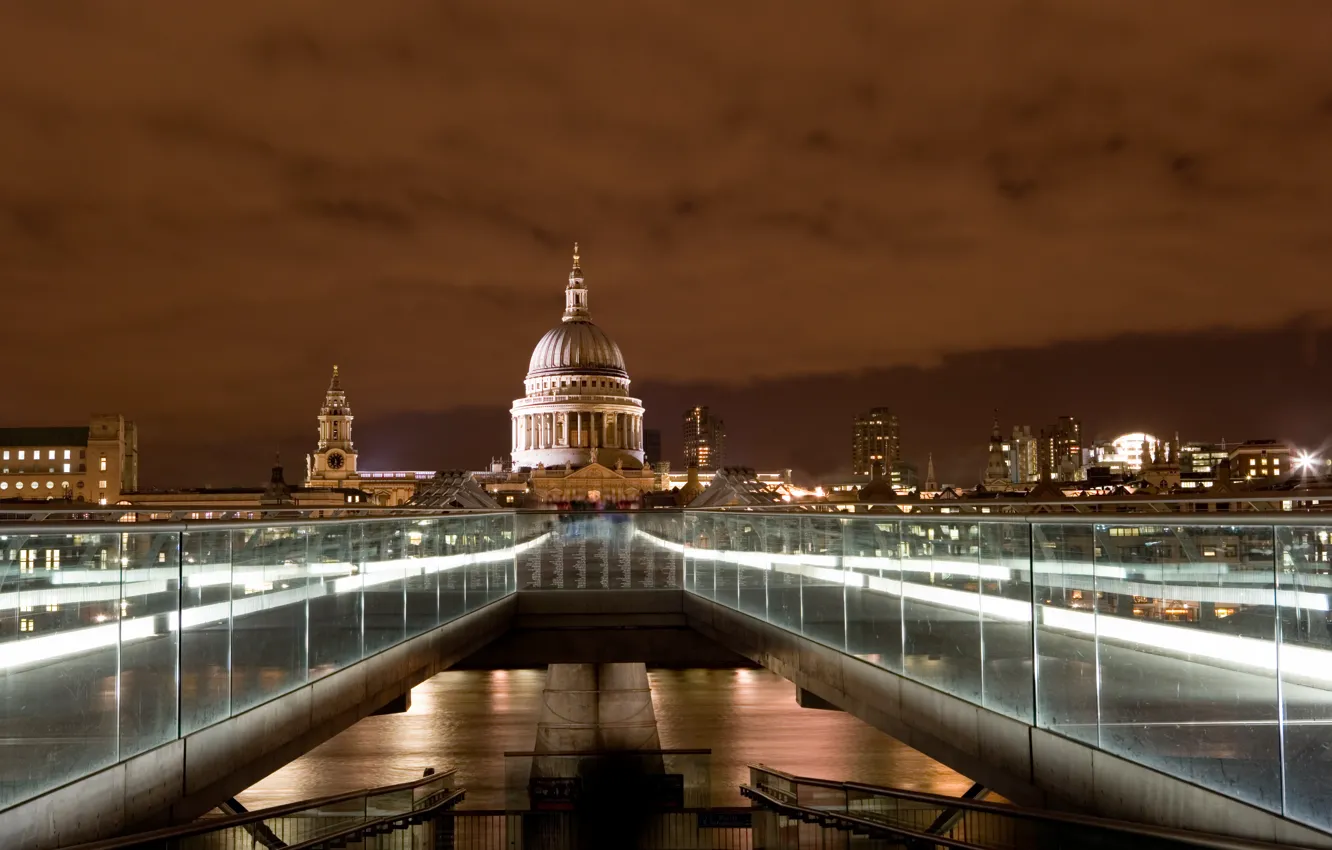 Photo wallpaper water, bridge, lights, lights, England, London, building, the evening
